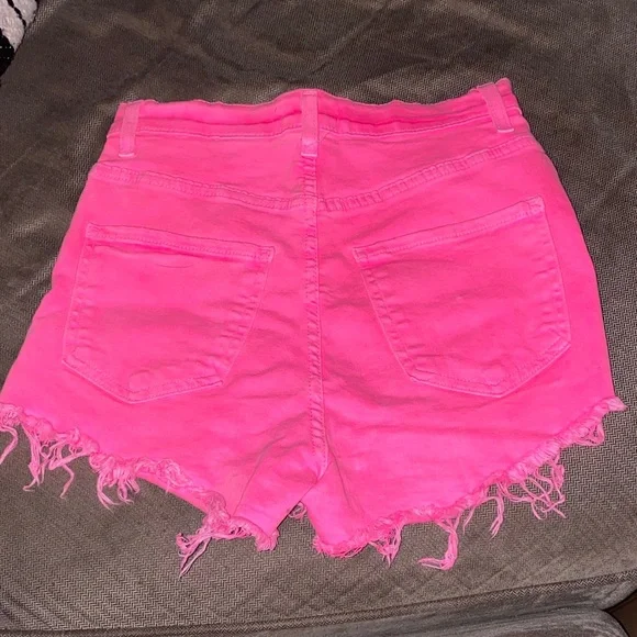 Fashion Nova Neon Hot Pink Distressed High Waist Shorts - Picture 2 of 3